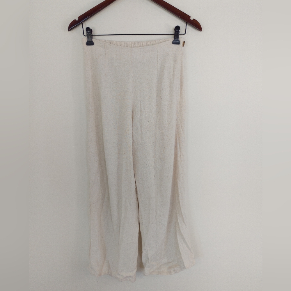 Sienna Sky Linen Blend Wide Leg Pants Cream Beige Large Boho Coastal